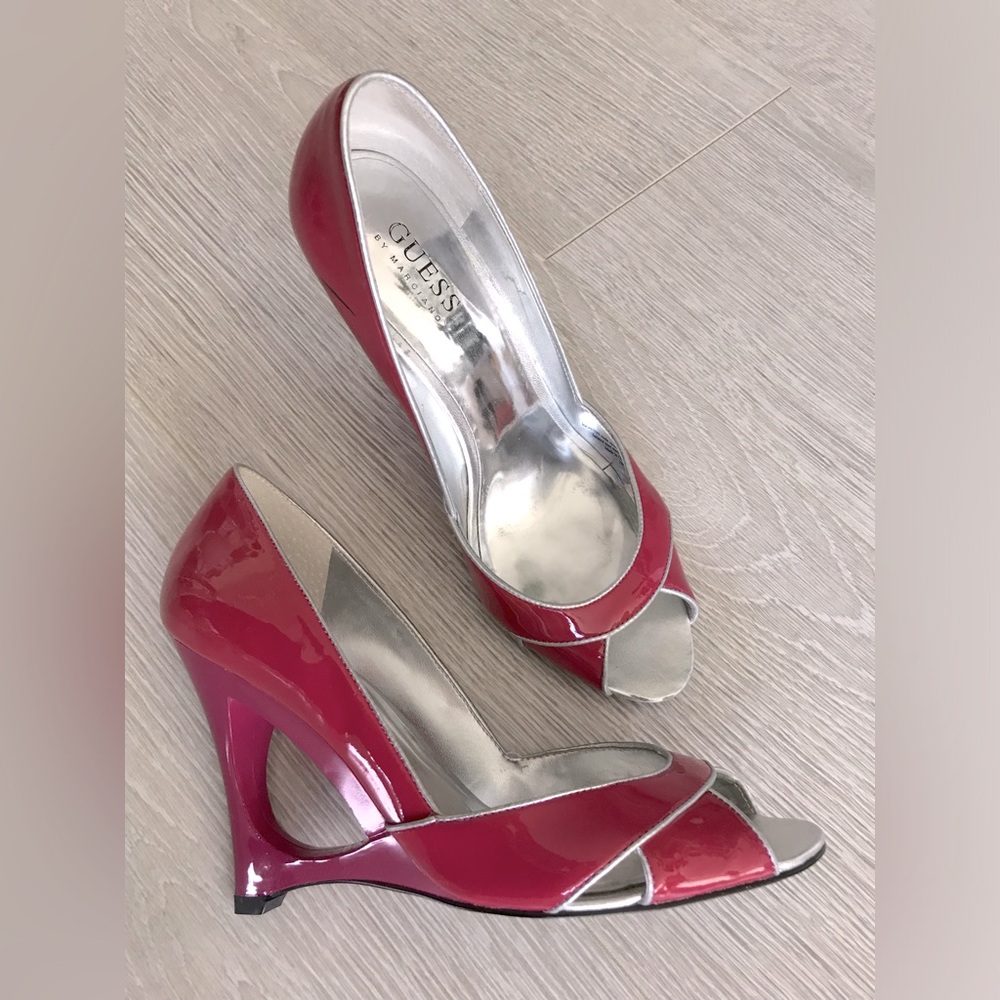 Vintage Y2K GUESS Cutout Patent Leather Peep-Toe Heels